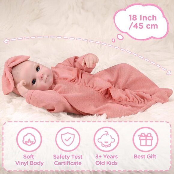 18-inch Toddlers Reborn Real Life Reborn Baby Doll Bottle Diaper Clothes - Picture 2 of 9